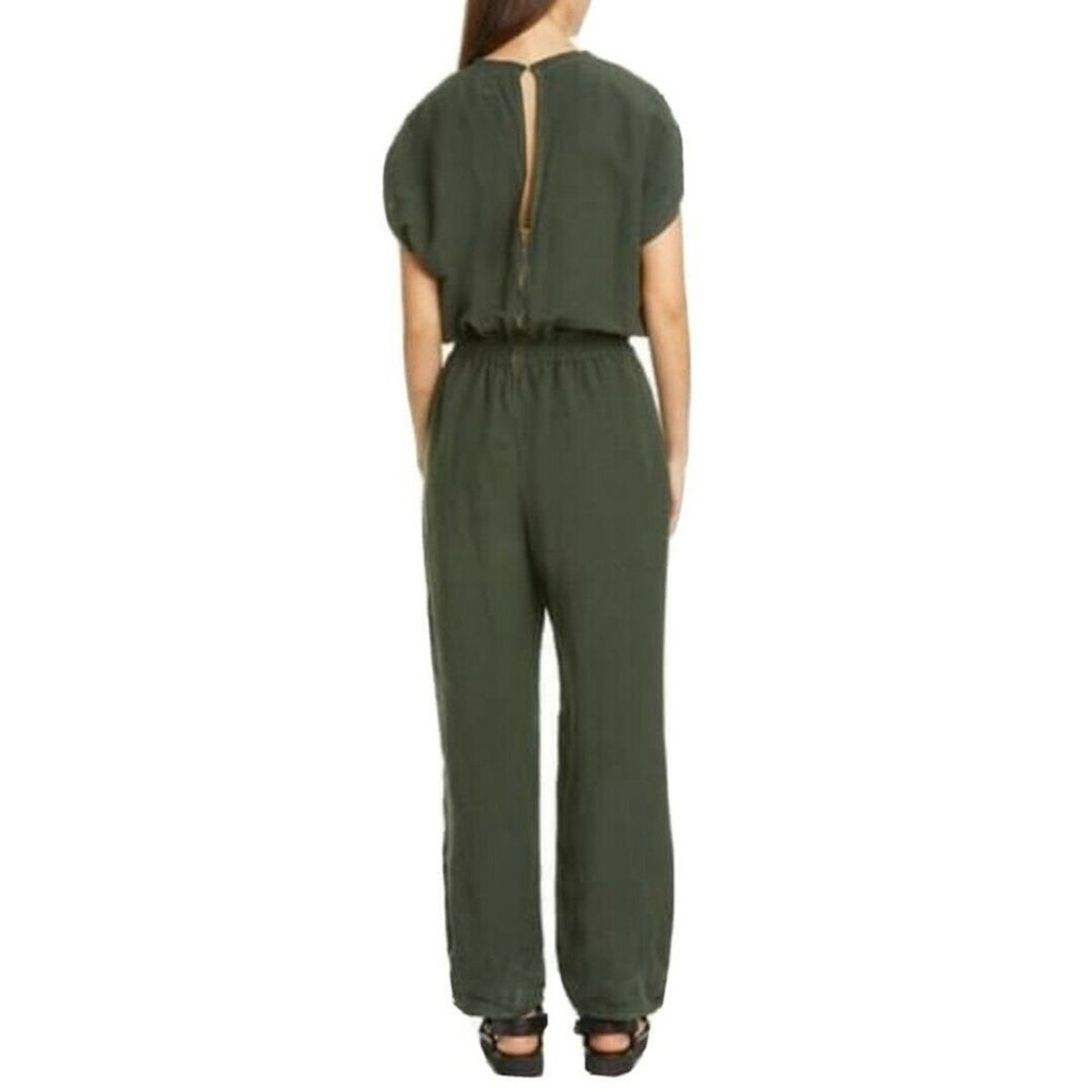 NWT NSF Clothing Isadora Jumpsuit LINEN blend Small Aviator Moss Green Batwings