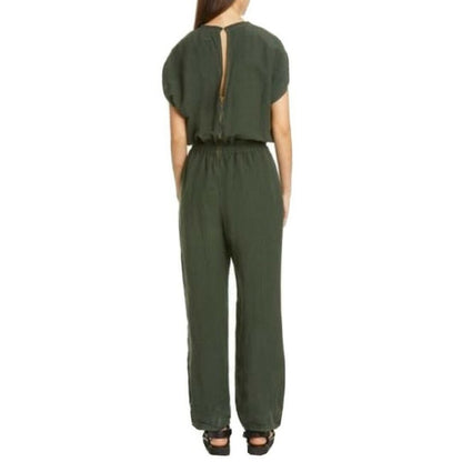 NWT NSF Clothing Isadora Jumpsuit LINEN blend Small Aviator Moss Green Batwings