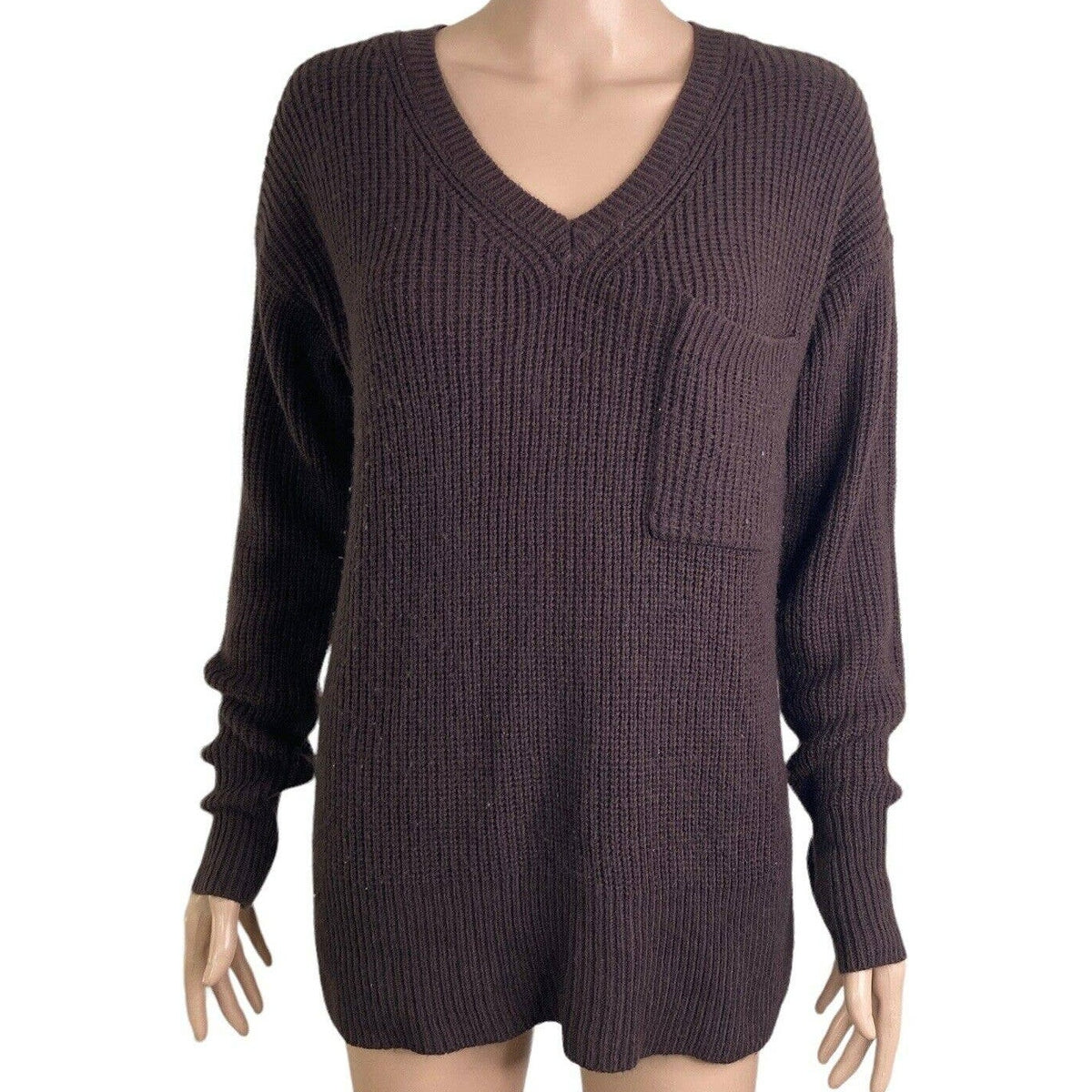 Sanctuary Rib Knit V-Neck Pullover Sweater Plus Size 3X in Dark Chocolate NWT