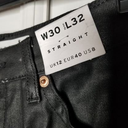 NWT Topshop Straight Straight Legs Wax Jeans Black 30 W X 32 L