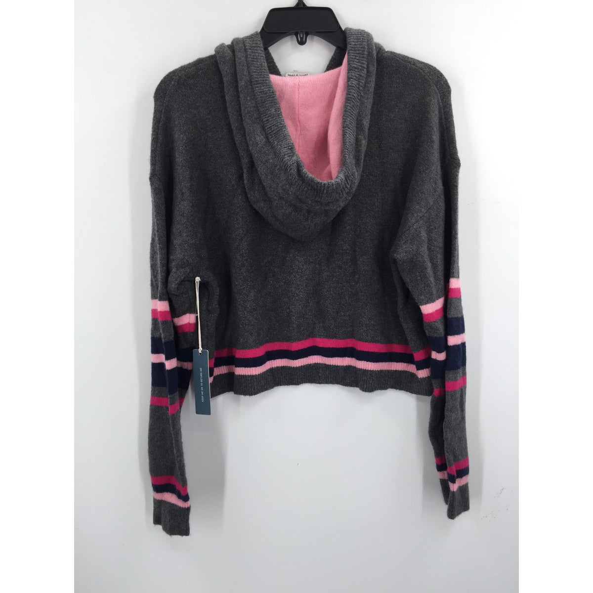 Court & Rowe Wool/Alpaca Pullover Hoodie Long Sleeve Stripe Gray Small NEW