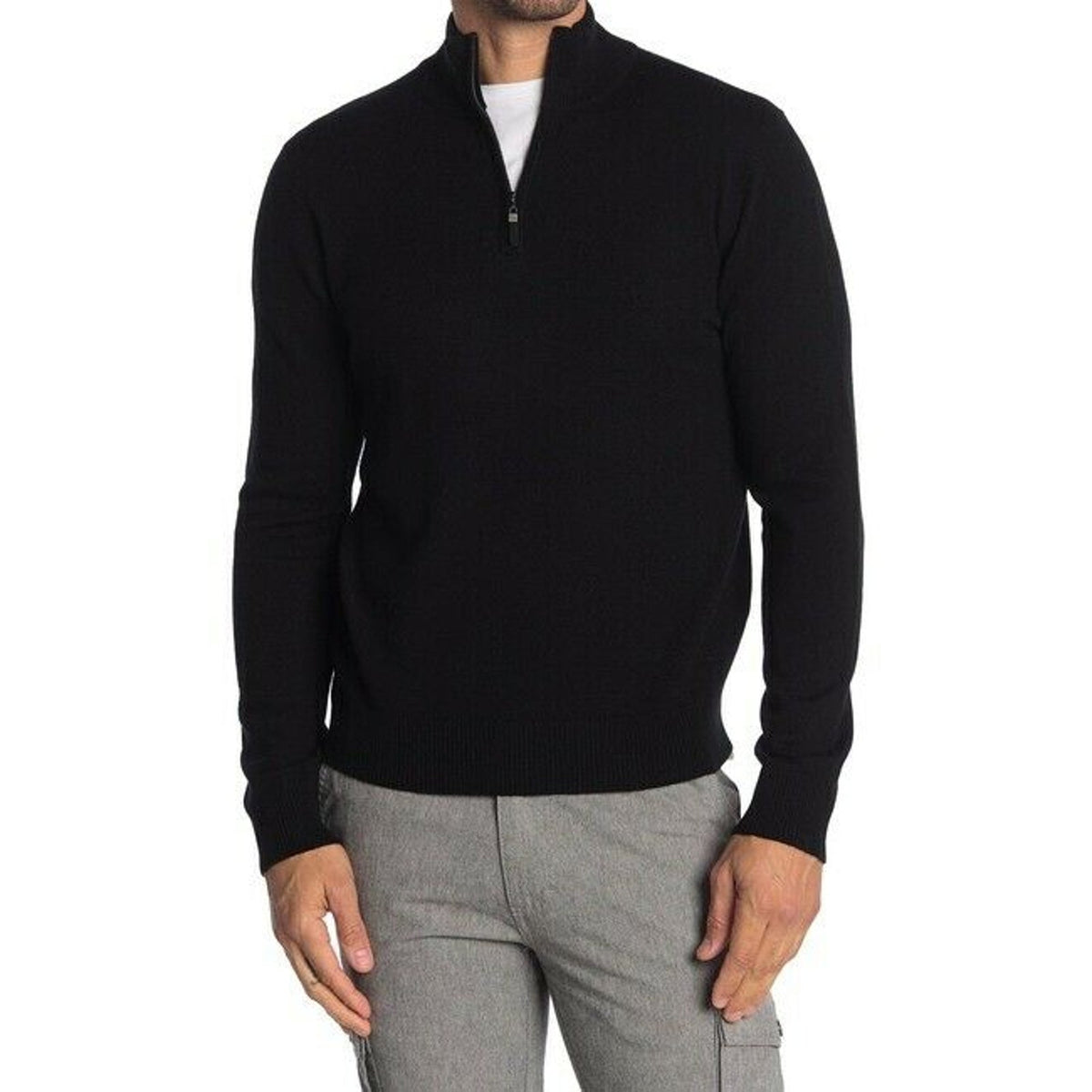 Thomas Dean Pullover Sweater 1/4 Zip Long Sleeves Stand-Up Collar Black Small