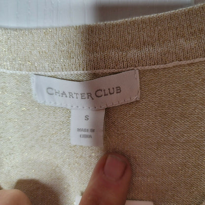 Charter Club Party Cardigan Sweater Long Sleeve Crew-Neck NEW Gold Dust Small