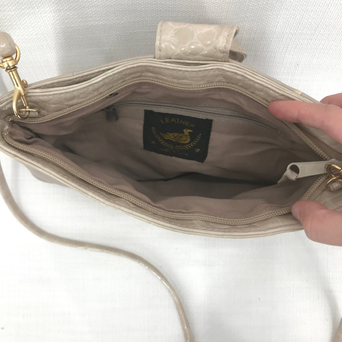Leather Vintage Faux Leather Crossbody Bag Snap Closure Tan Clutch 1970s