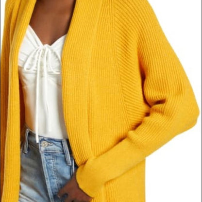 Leith NEW Yellow Dolman Sleeve Long Cardigan Small