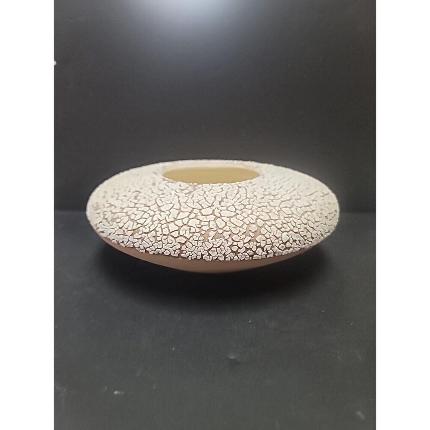 Mid Century Modern Pottery Planter White Crackle Texture Brown Bottom Spaceship