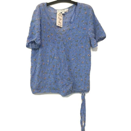 HIPPIE ROSE Buttons Blouse Top Surplice Floral short sleeve NEW casual shirt XS