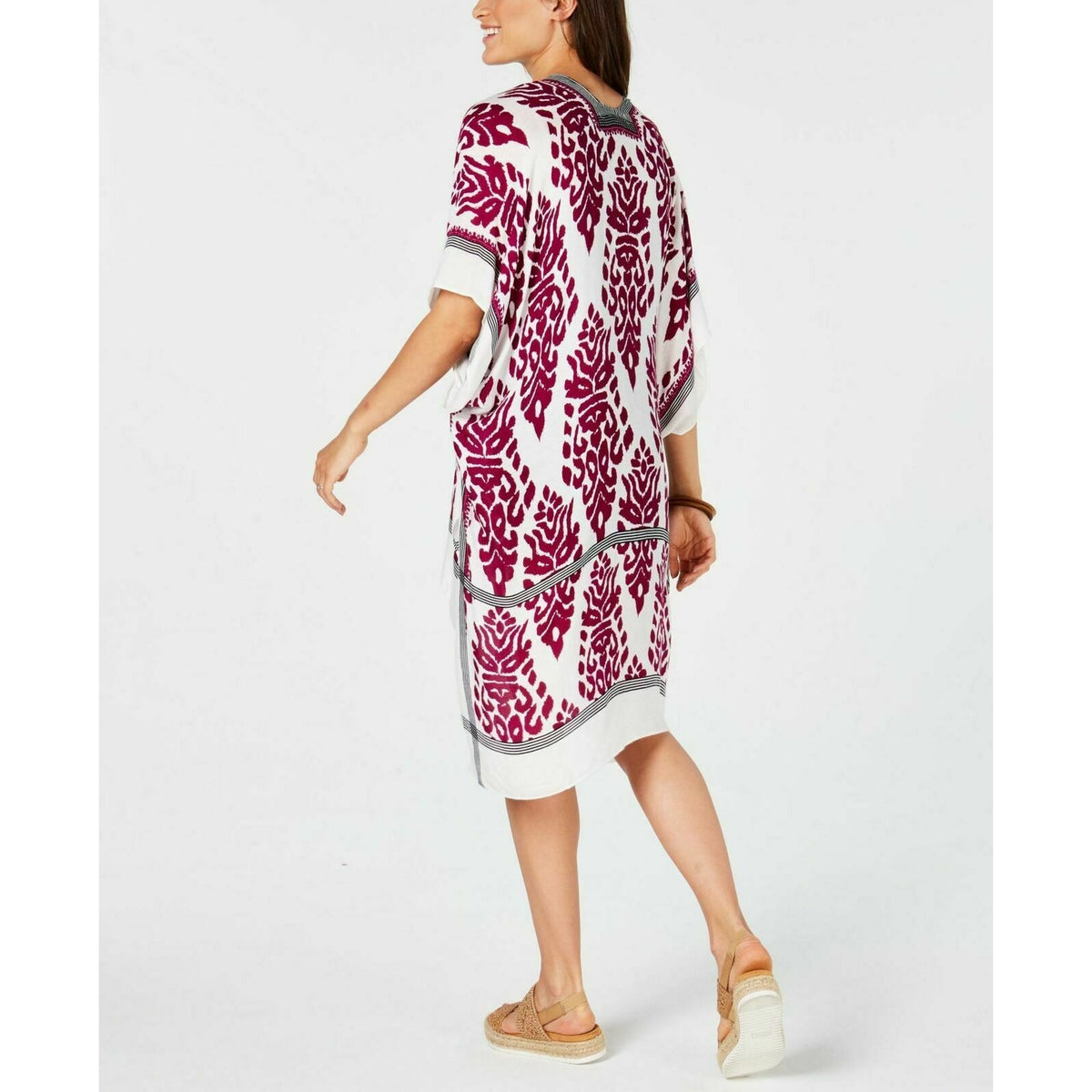 International Concepts CEJON damask print cover up sHAWL ruana burgundy NEW