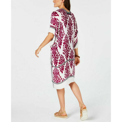 International Concepts CEJON damask print cover up sHAWL ruana burgundy NEW
