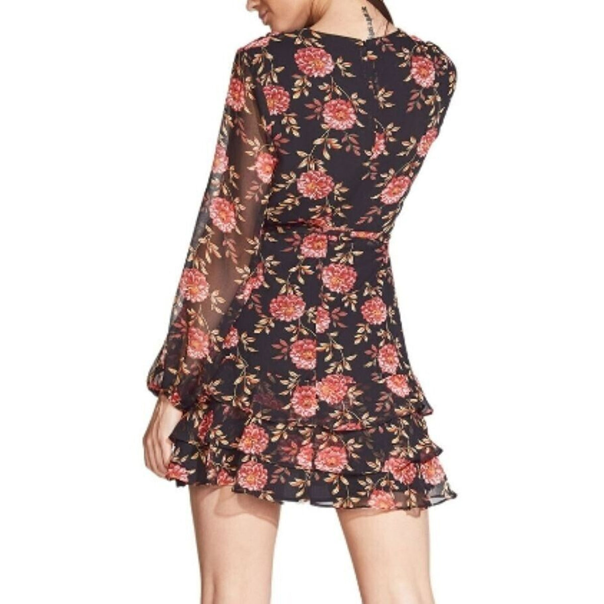 Bardot Women’s Faux Wrap Triple Ruffle Frill Mini Dress 4 / XS Black Floral NWT