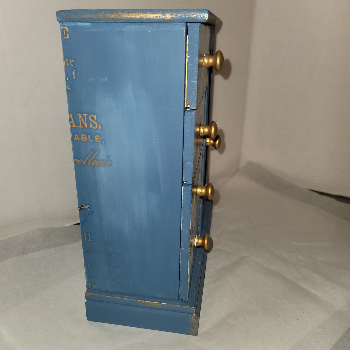 BLUE Hand-painted dry rub floral gold Custom 4 drawer jewelry box trinket stash
