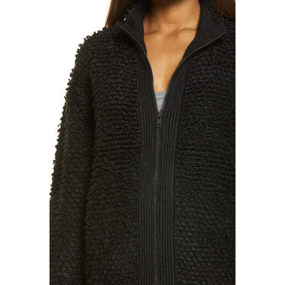 Treasure & Bond Loop Yarn Front Zip Cardigan Sweater Jacket Sz Small Black NWT