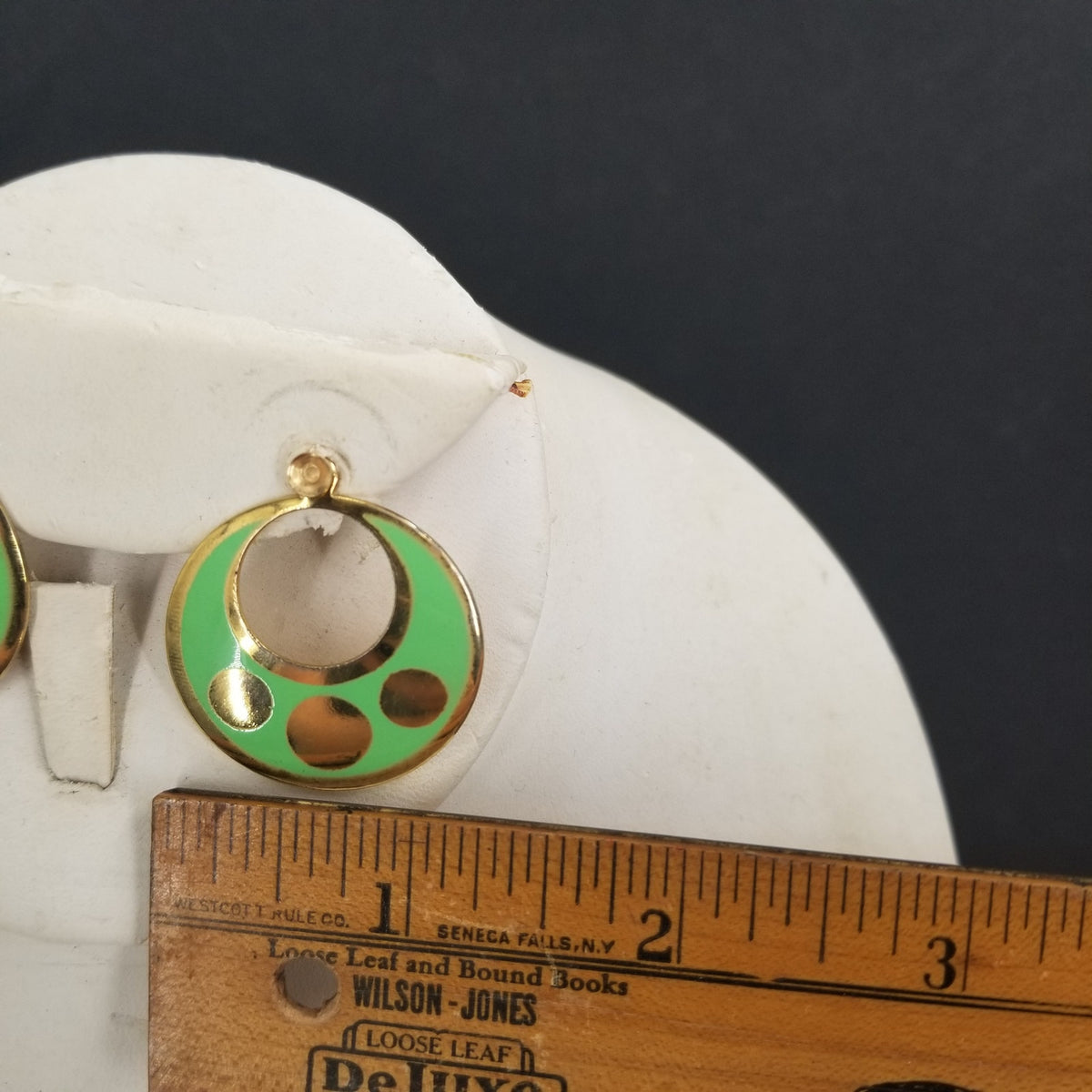Vintage Green Enamel Golden Post Earrings Costume Jewelry Round hoop MOD