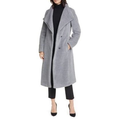 Boss Hugo BOSS Coexpen Coat High-Necked Self-Tie Belt Long Sleeve Silver 6 WOOL