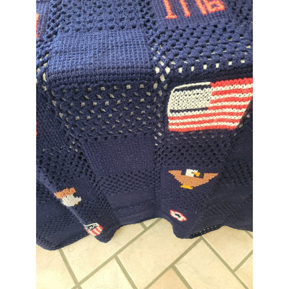 AMERICAN bicentennial freedom Crochet Afghan Throw Blanket 58”X 64” Beautiful