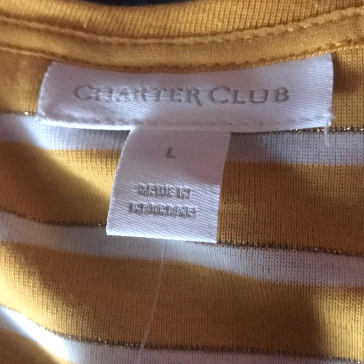 Charter Club Metallic Striped Long Sleeve Top Large casual blouse tshirt top