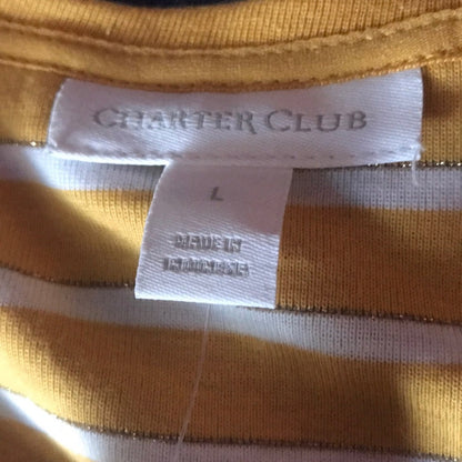 Charter Club Metallic Striped Long Sleeve Top Large casual blouse tshirt top