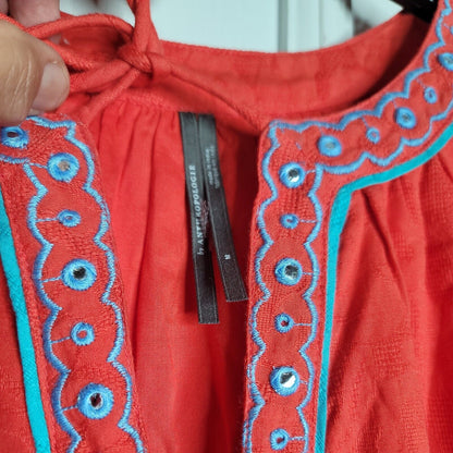 Anthropologie Scarlet Puff-Sleeved Midi Belted pockets BOHO Dress Size Medium