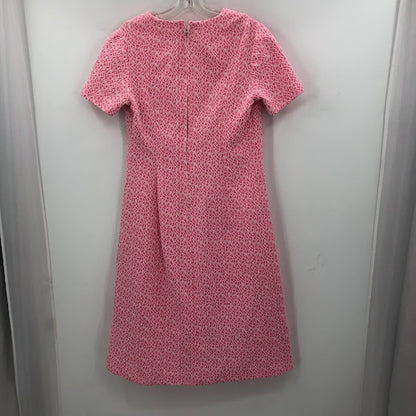 tEXTURED Pink Dress 1960s Polyester Short Sleeve Large/ XL Sheath VINTAGE RED