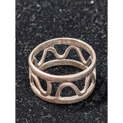 Vintage Handmade Wave Pattern 925 Sterling Silver Cage Ring Size 6.5