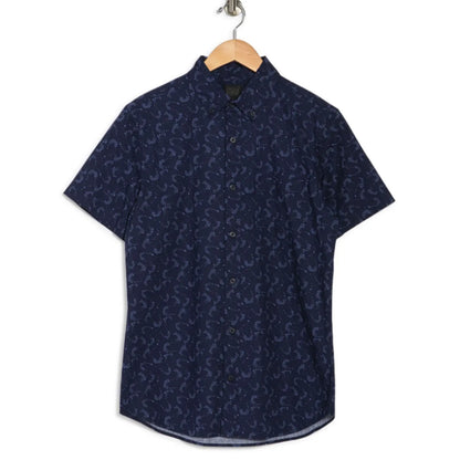 14th & Union SMALL button Down Shirt Print Blue CASUAL short sleeve BLOWN AWAY