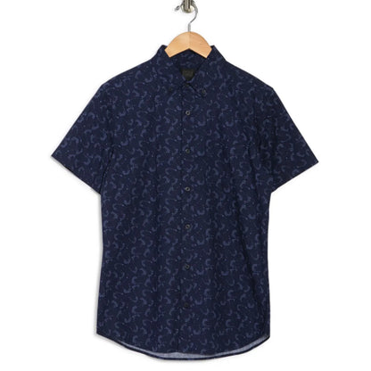 14th & Union SMALL button Down Shirt Print Blue CASUAL short sleeve BLOWN AWAY