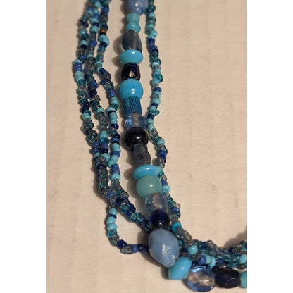 Vintage Costume Jewelry Fashion Multi Strand Beaded Blue Necklace Glass Stone