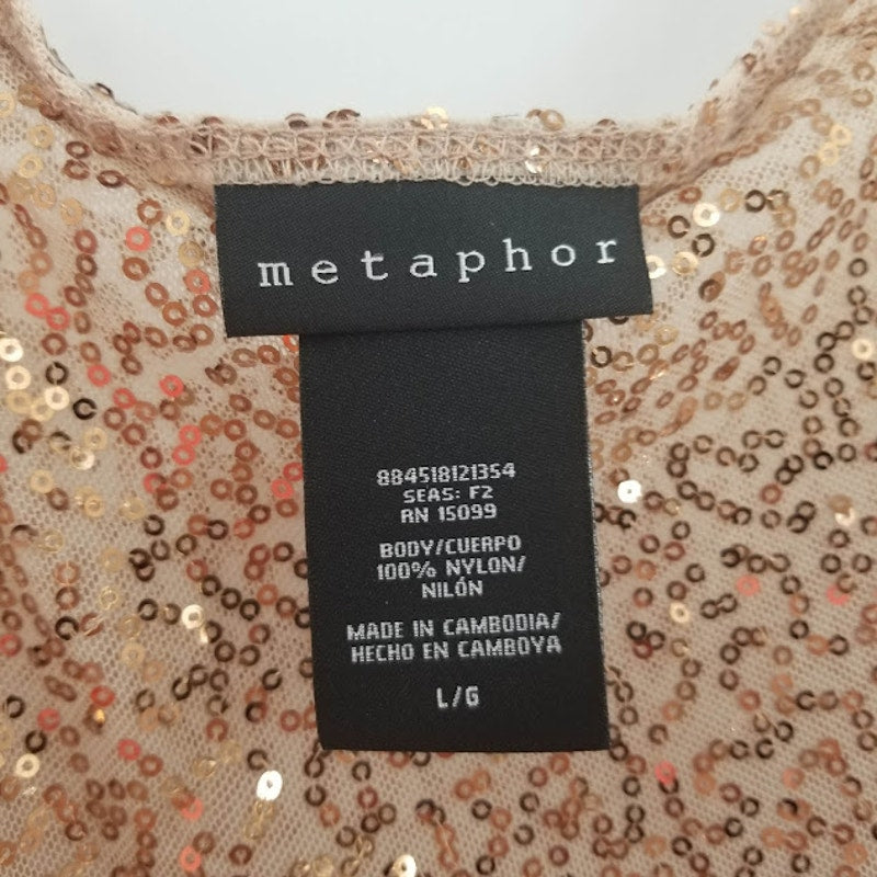 Metaphor Gold Sequin Sleeveless Camisole tank Top Large NEW SHEER Cocktail Club