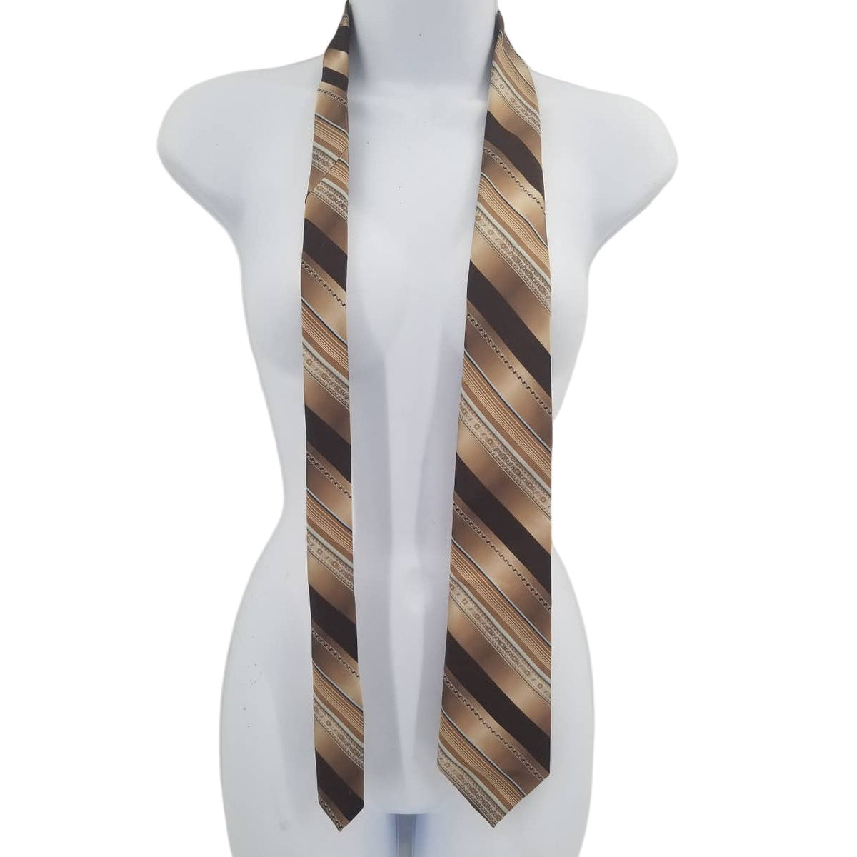 Vintage Brown Blue Striped Mens Vintage Neck Tie 56"