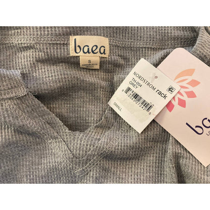 Baea Los Angeles Raw Seams Waffle Thermal Bell Sleeve Top Sz Small Grey NWT