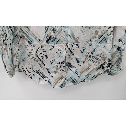Chico's Lightweight Button Up Shirt Size 0 White Blue Tab Roll Long sleeve