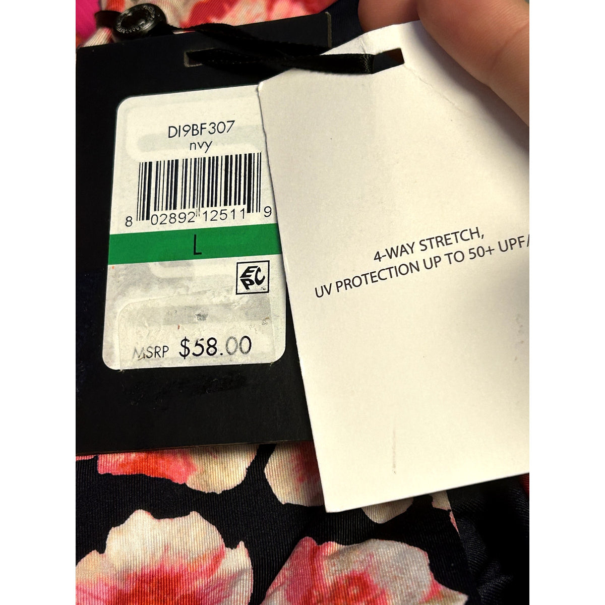 DKNY NWT Navy Floral Print Fold-Over Bikini Swim Bottom Size Large