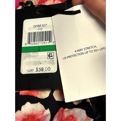 DKNY NWT Navy Floral Print Fold-Over Bikini Swim Bottom Size Large