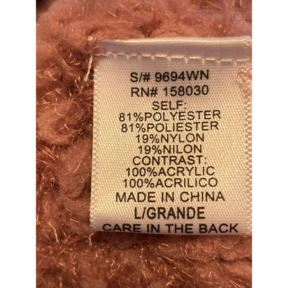 Love Tree Full Zip Cable Knit Collar Fuzzy Cardigan Sweater Sz Large Mauve NWT