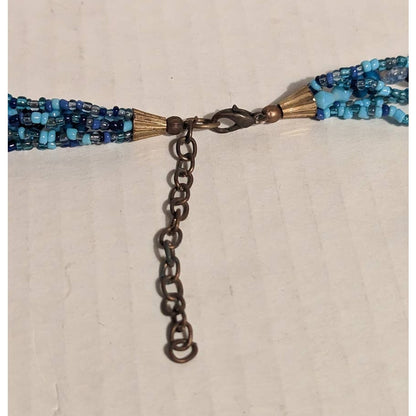 Vintage Costume Jewelry Fashion Multi Strand Beaded Blue Necklace Glass Stone