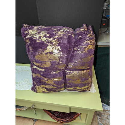 Envogue Decorative Pillows Faux Fur Purple Gold Size 20" x 20" Pair of Two