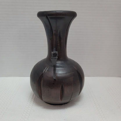 Vintage Brutalist Handmade Artisan Wood hand turned Vase Cut Nail Handles