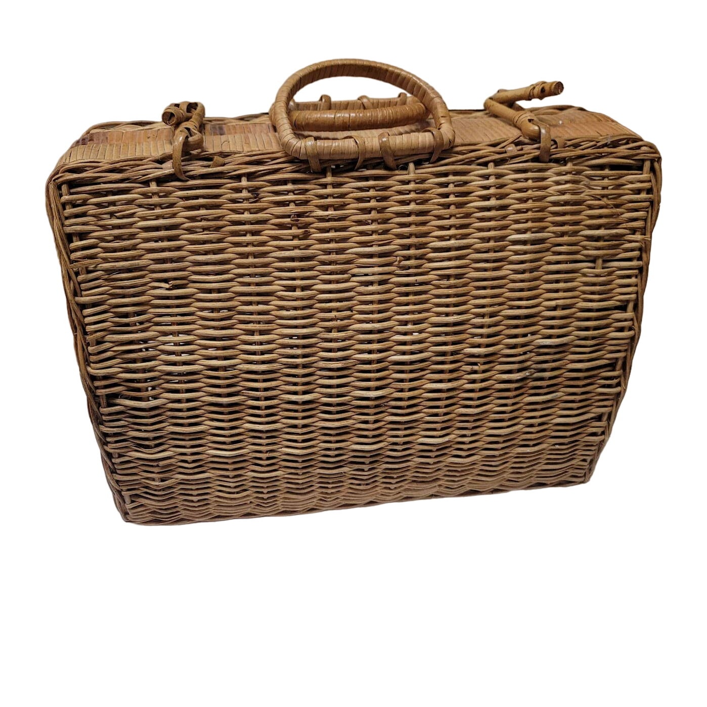 Vintage Wicker sewing basket picnic backet top handle purse