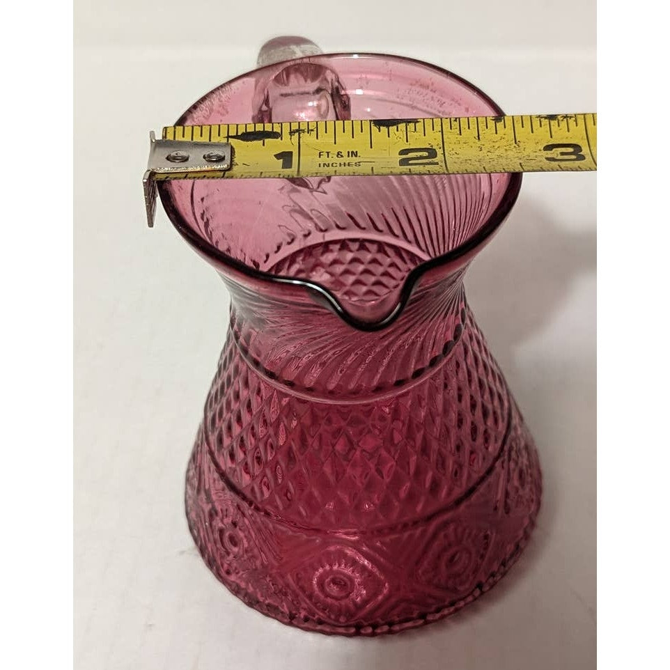Vintage Pilgrim Cranberry Pressed Pattern Glass Miniature Pitcher Creamer Pink