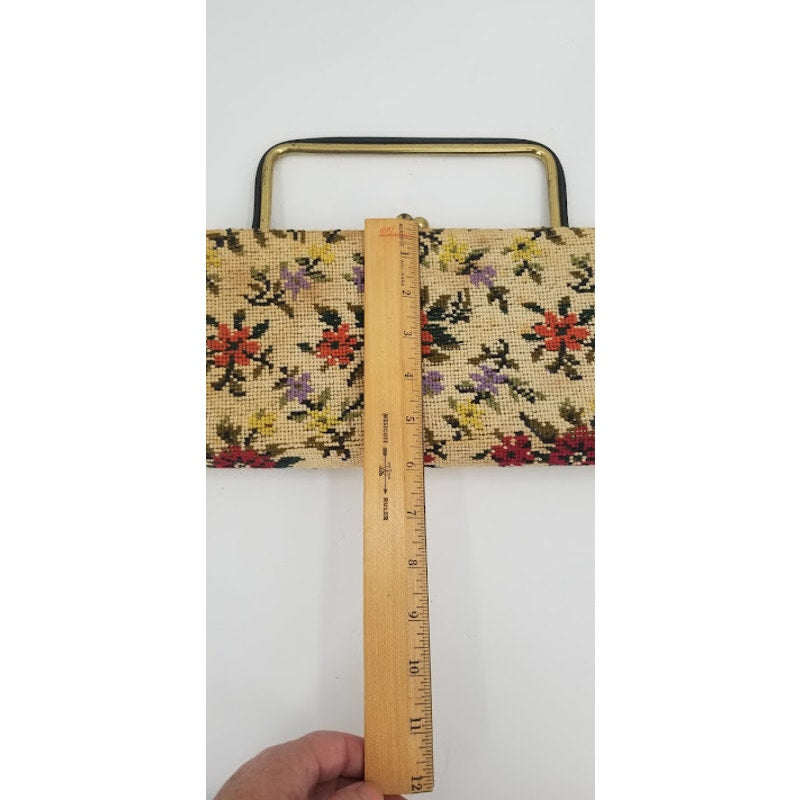 Vintage Tapestry Cross Stitch Wallet Clutch top handle purse bag handbag