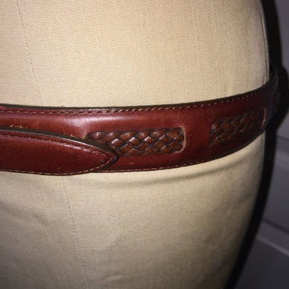 Brighton Leather Basket weave Belt Silver Buckle chestnut cherry