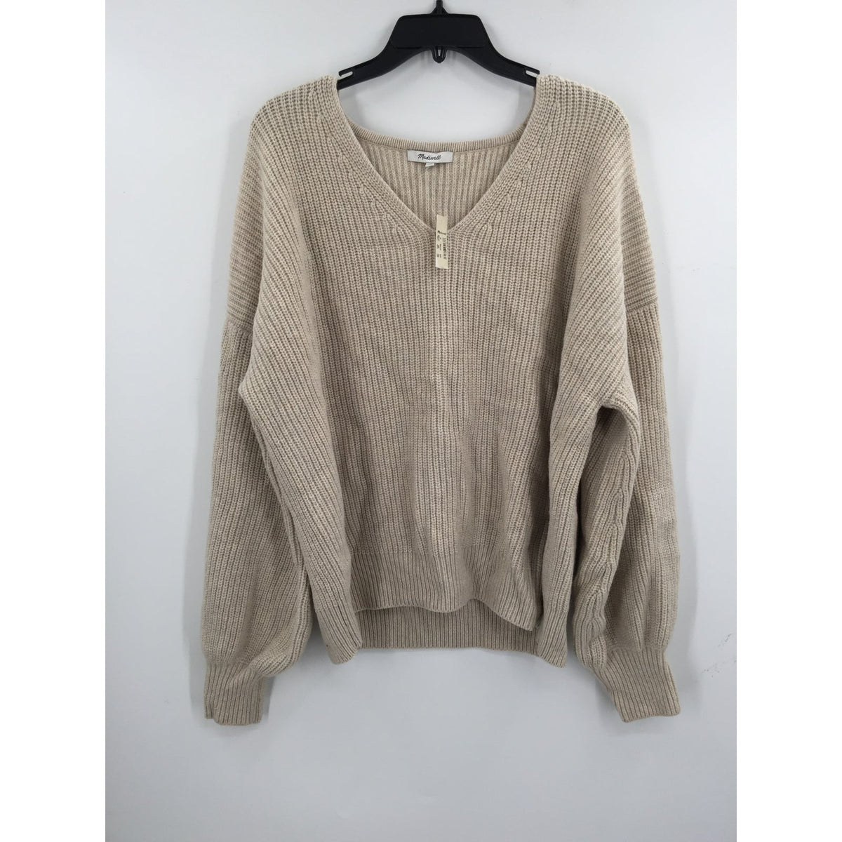 Madewell Thornton Balloon Sleeve Pullover Knit Sweater V-Neck Tan NEW X-Large