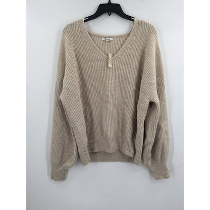 Madewell Thornton Balloon Sleeve Pullover Knit Sweater V-Neck Tan NEW X-Large
