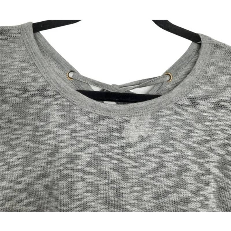 Thyme & Honey Lightweight Lace-Up Back Long Sleeve Top Sz Large Heather Grey NWT