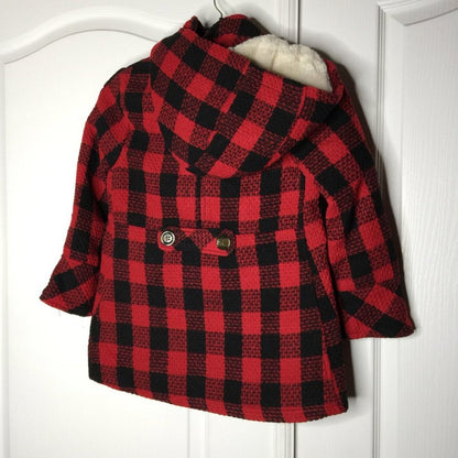 Urban Republic Double Breasted Plaid Coat Faux Fur Lined Size Small