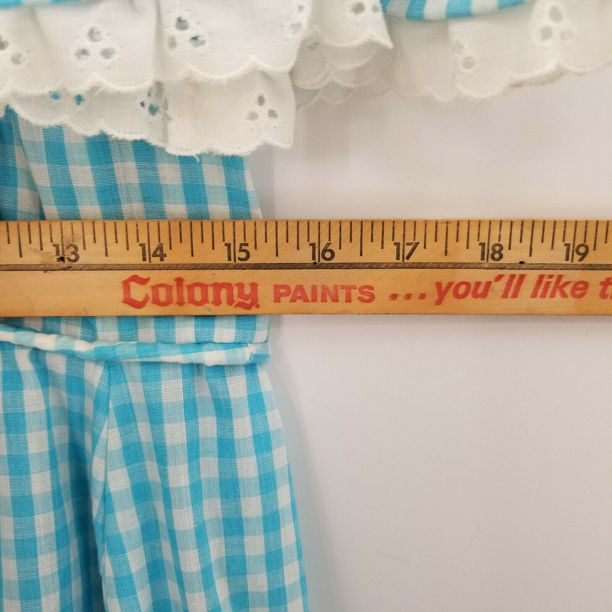 Vintage Baby Doll SQUARE DANCe Dorothy OZ Dress Short Puff Sleeve Neck Sky Blue