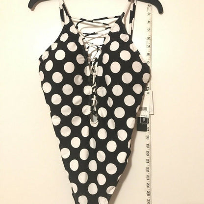 NWT Laceup High Neck One Piece Swimsuit Polka Dot Size 16