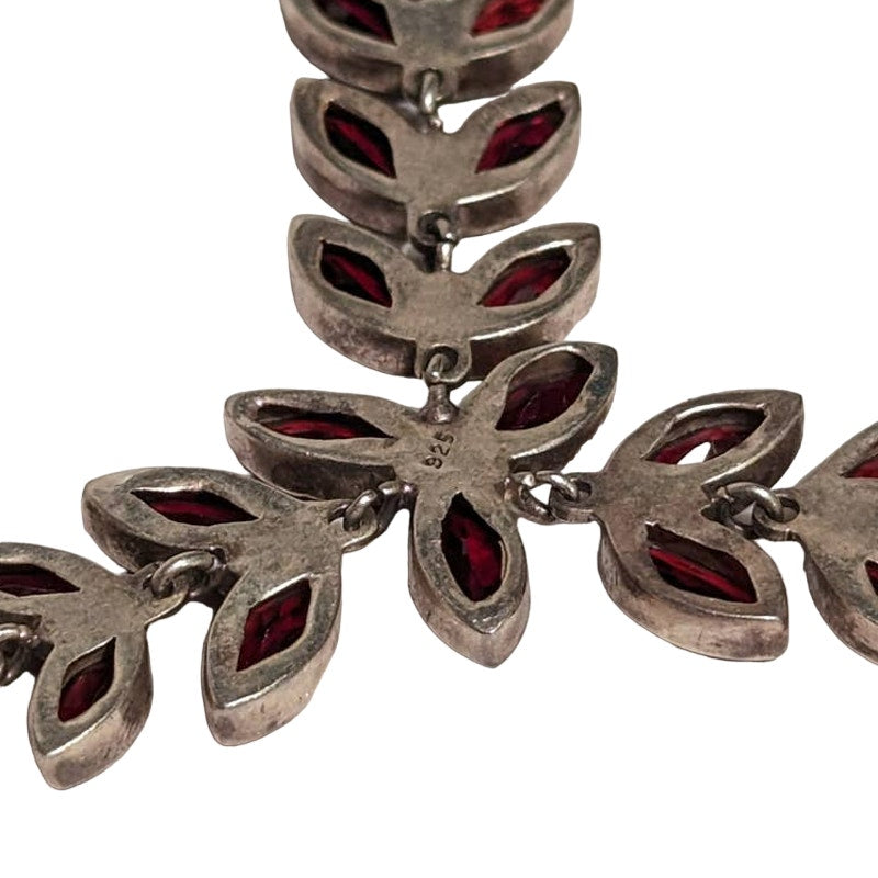 Vintage Sterling Silver Handmade Garnets Graduated Necklace Chain Bridal 10.5"