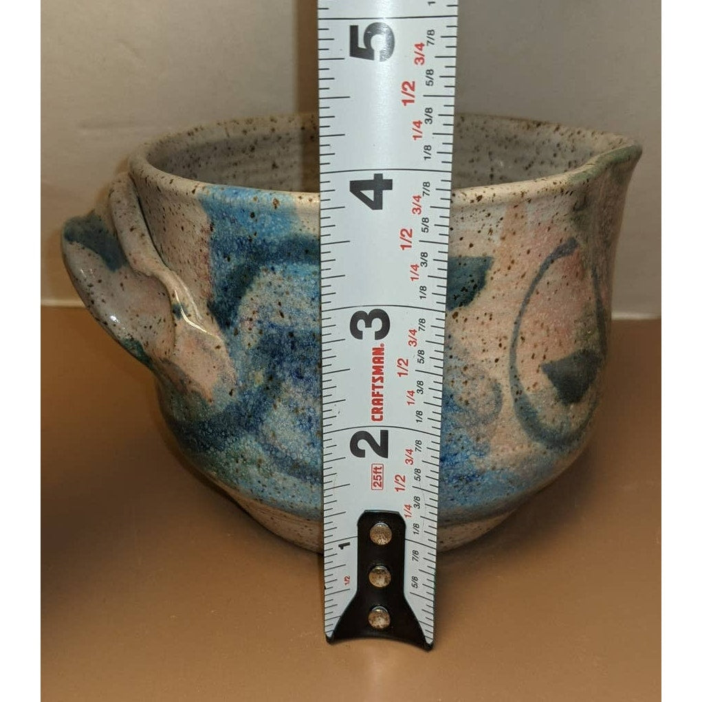 Handmade Signed Stoneware glaze Pottery Pink Blue Pitcher Jug Handle and Spout
