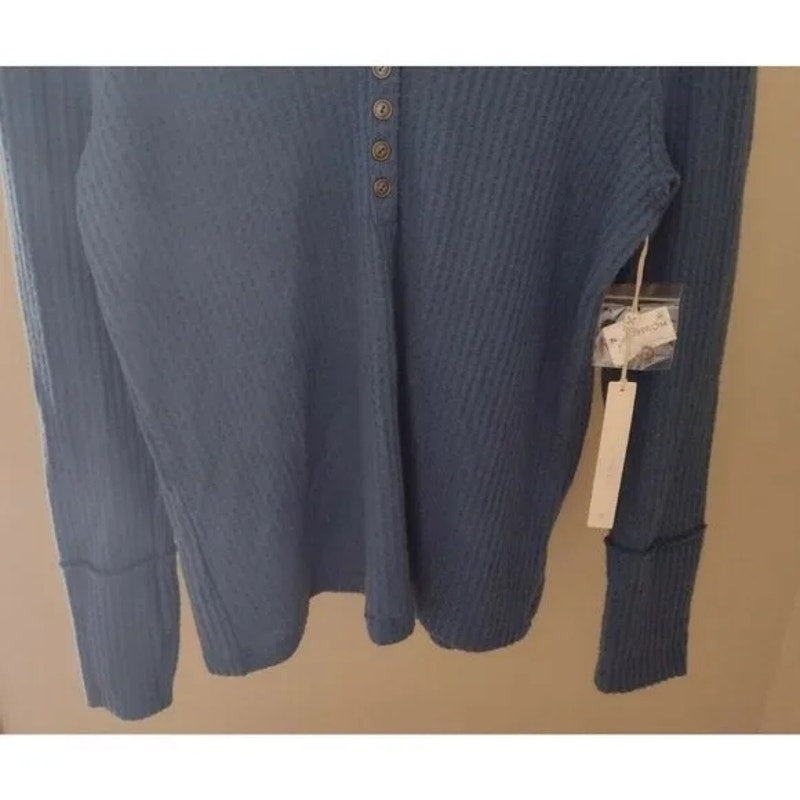 Caslon Women's High Cuff Henley XS Blue Ensign NWT Thermal Inside Out Seams